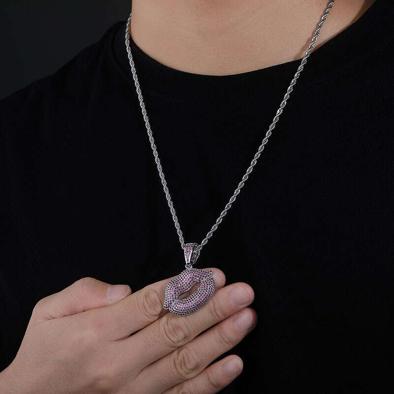 Hip-Hop Sexy Pouty Lips Micro-Paved Purple Zircon Personality Pendant