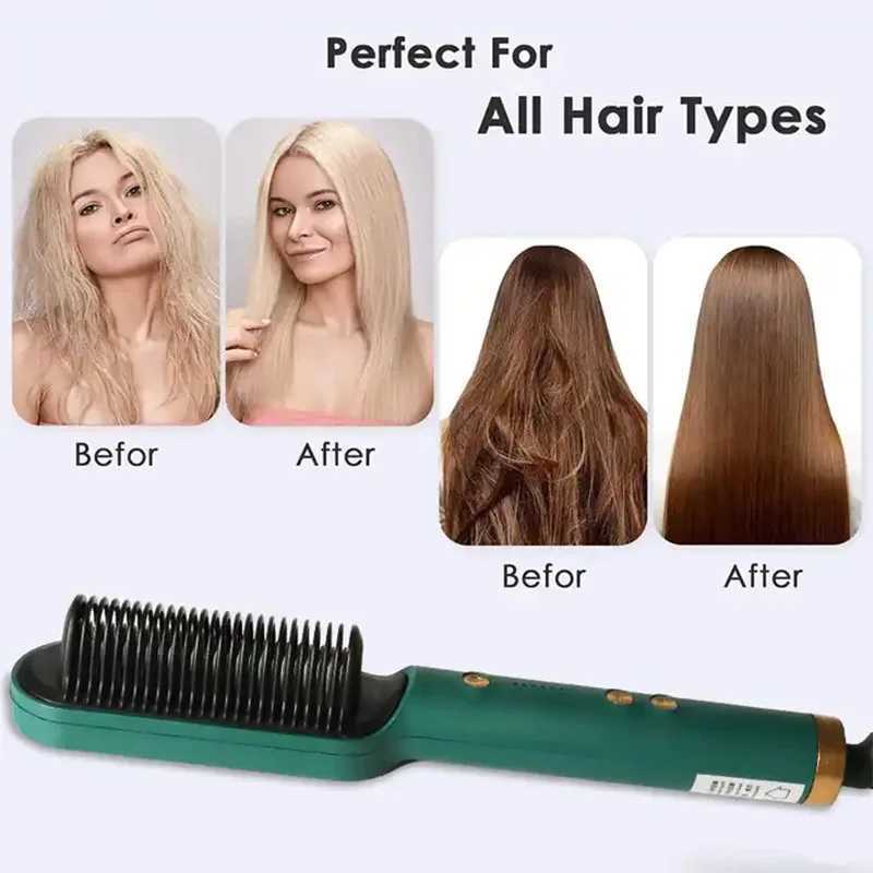 New Hair Straightener Ceramic Hot Comb 2 in 1 Electric Straighten Hair Brush Negative Ion Anti-scalding Styling ToolXJ250621