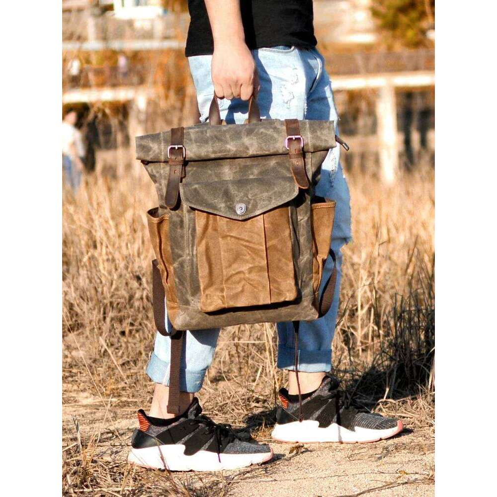 Designer bag MUCHUAN Vintage Backpacks for Men Oil Wax Canvas Leather Travel Backpack Large Waterproof Daypacks Retro Bagpack