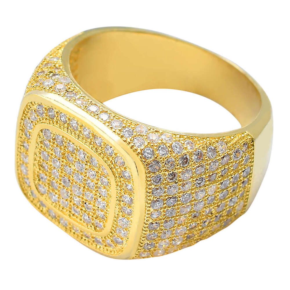 Gold-Plated Micro-Paved Hip-Hop CZ Men's Full Diamond Ring 4a4f