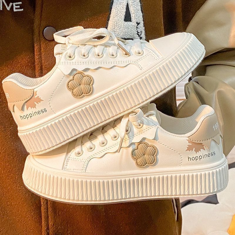 Luxury Brand Designer Shoes Sandals Floral White Sneakers For Female Students, Versatile High-Value Round-Toe Cute Flat Casual Sports Shoes For Women