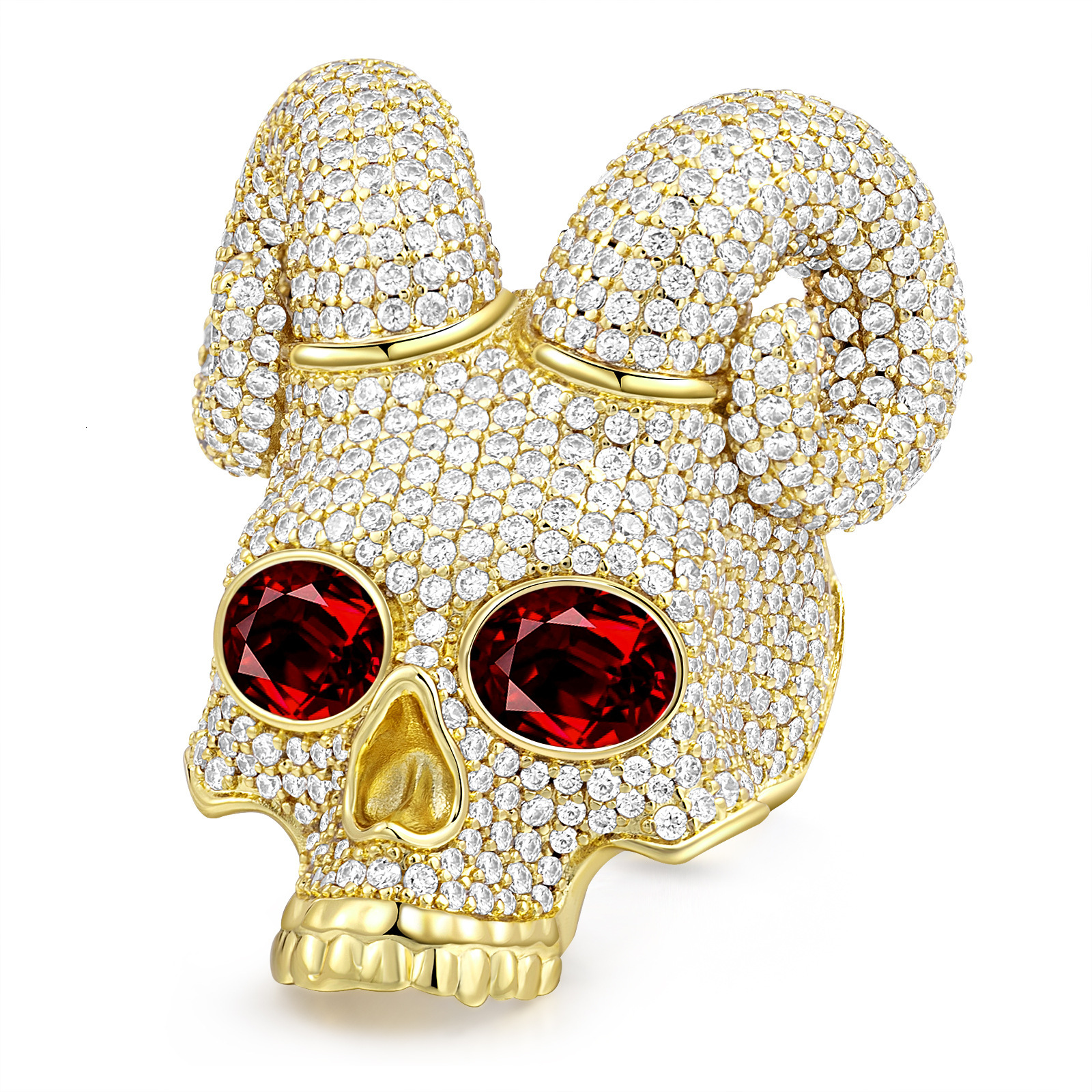 Hip Hop Moissanite Men's Micro Pave Polished Full Diamond Skull Skull Bead Halloween Unique Finger Ring Accessory