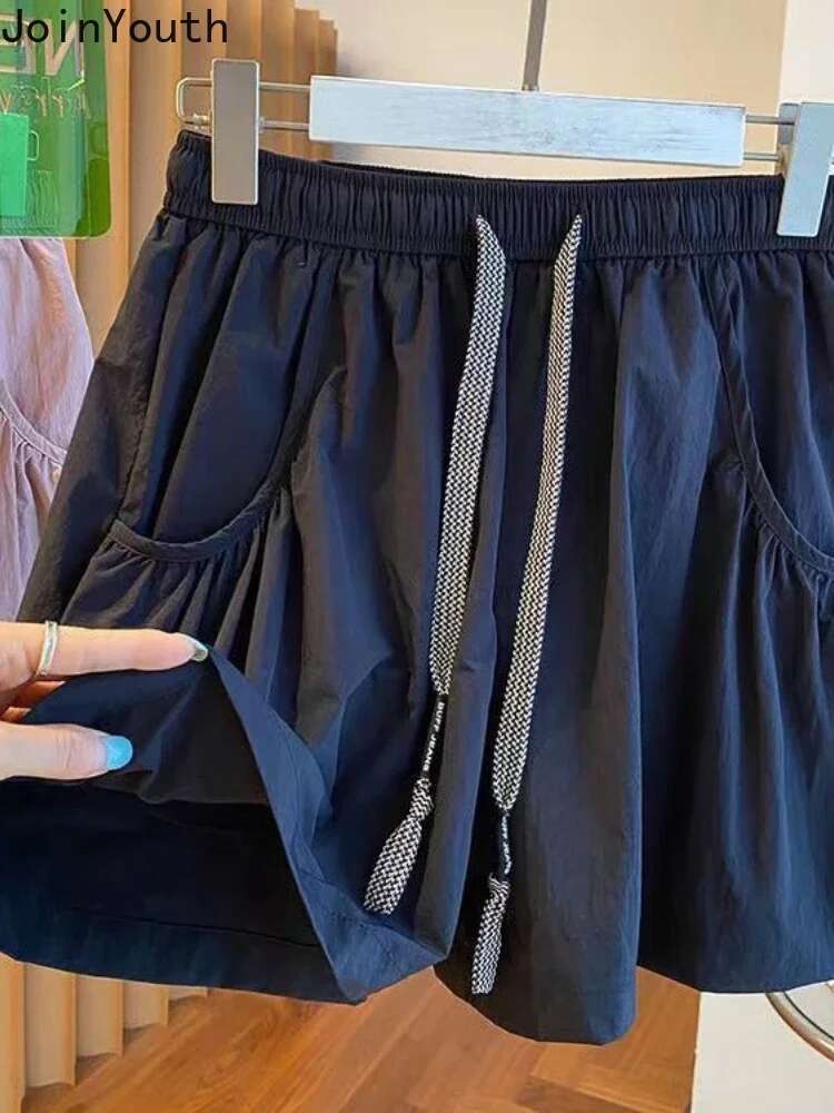 2025 New Bottoms Fashion Womens Shorts Elastic Waist Casual Summer Short Mujer Pockets Korean Pants Pantalones Cortos Mujer