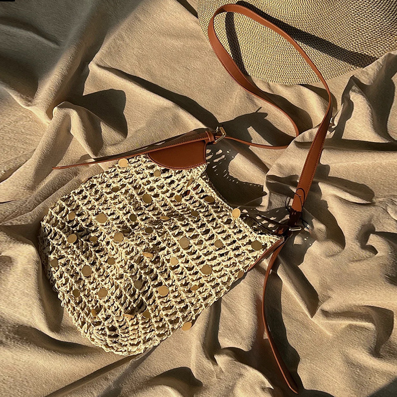 Free shipping designer bag 2025 New Single Shoulder Bag Hollow Cotton Thread Woven Bag New Cover Straw Bag Woven Bag Vacation Style Beach Colorful Bal