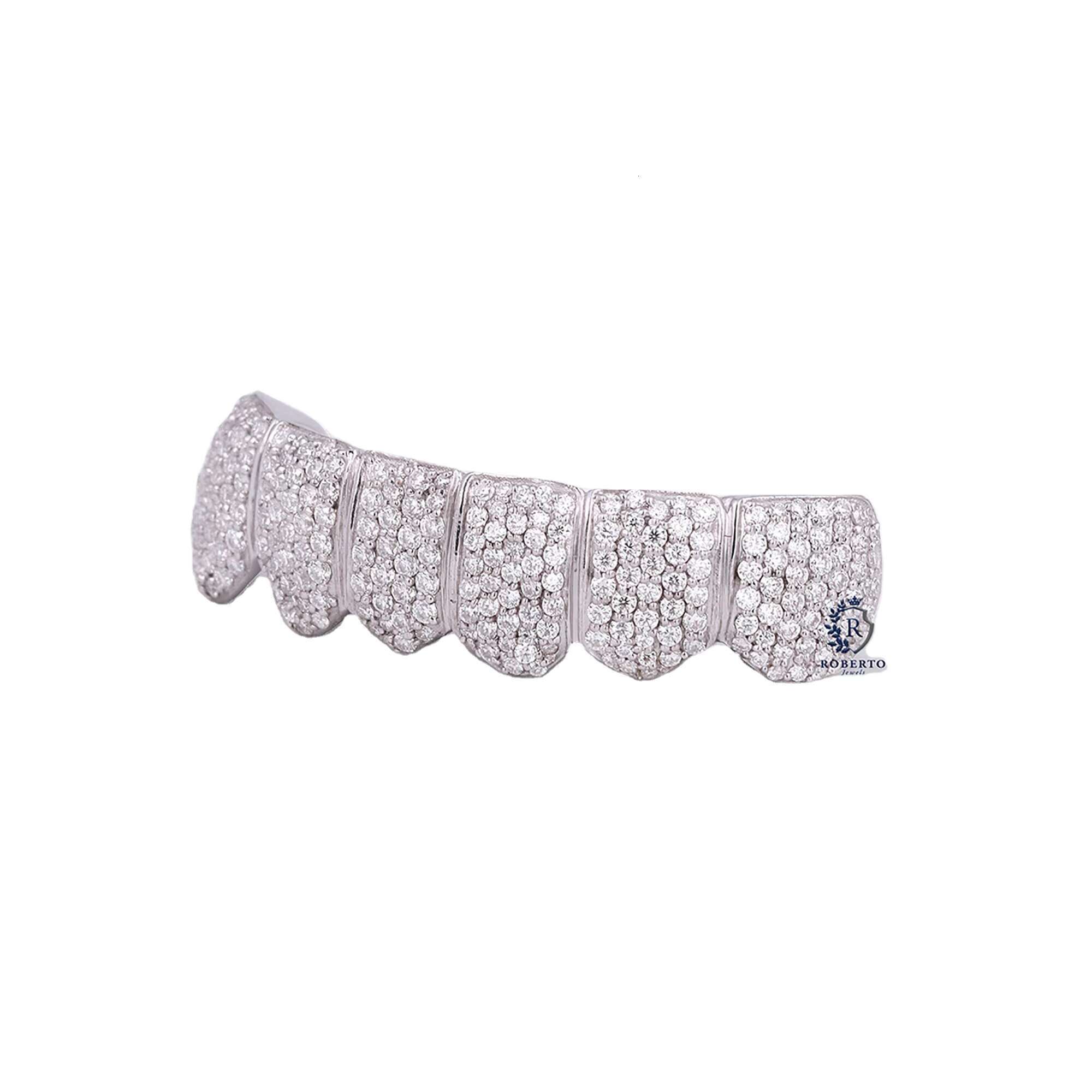 Custom Hip Hop Grillz Iced Out 925 Silver Teeth with VVS Moissanite Diamonds White Gold Plated Dental Jewelry