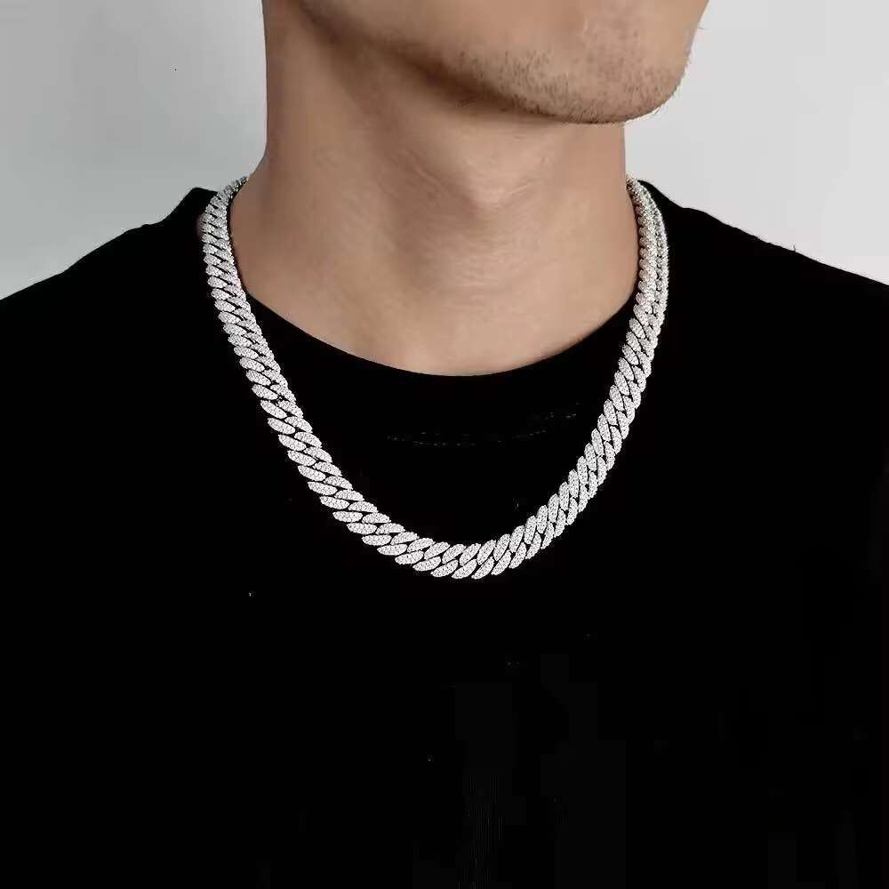 Hot Sale 10mm Double Row Moissanite Cuban Necklace Fine Chains for Men 925 Silver Brand Hip Hop Cuban Necklace for Men