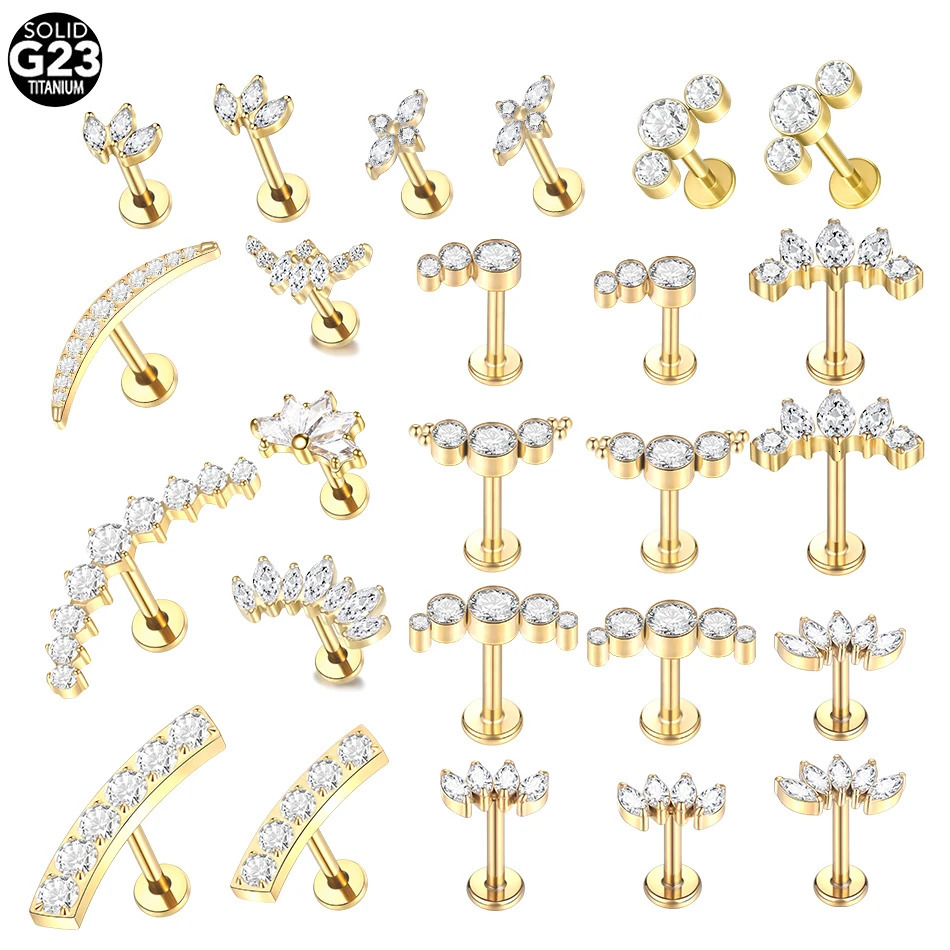 1PC Zircon Labret Piercings Lip Rings Gold Color CZ Cartilage Helix Lobe Conch Earring Stud Piercing Jewelry 16G 250613