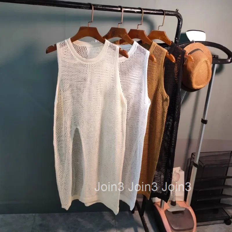 2025 Women Clothes Solid Color Woman Dress O-neck Sleeveless Split Robe Femme Loose Hollow Out Knit Dresses Summer Vestido Femme