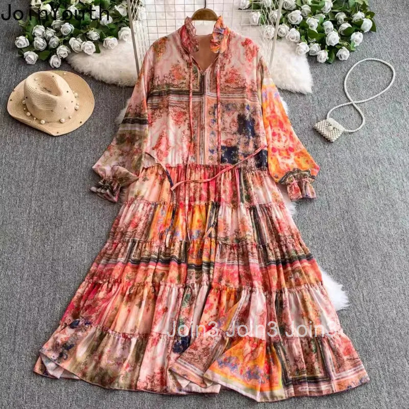 Vintage Maxi Dress Womens Clothing 2025 Vestidos De Mujer Floral Chiffon Slim Waist Robe Femme Fashion Summer Sweet Dresses