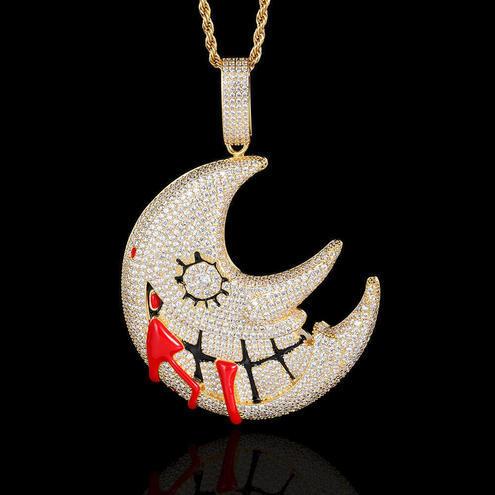 Hip Hop Moon Pendant Trippie Redd Style Exaggerated Funny Zircon Necklace 4332