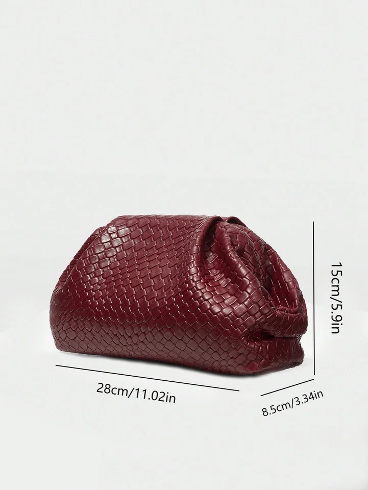 High end retro solid color woven embossed handbag portable large capacity cloud bag dinner bag perfect for parties dinners d 250617