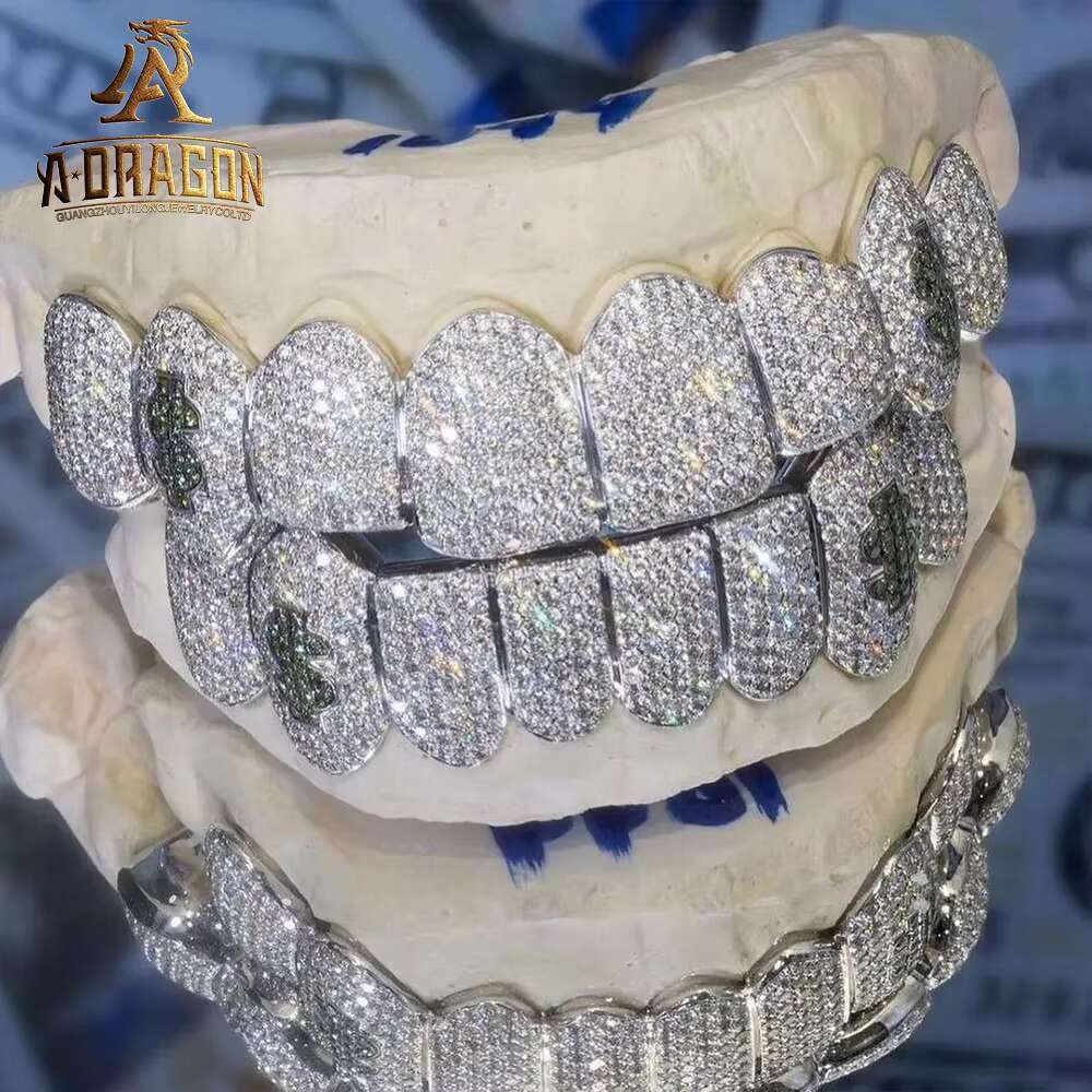 Moissanite Grillz Custom Wholesale Honeycomb Princess Cut 10K 14K18K Moissanite Diamond Grillz Hip Hop Grilliz