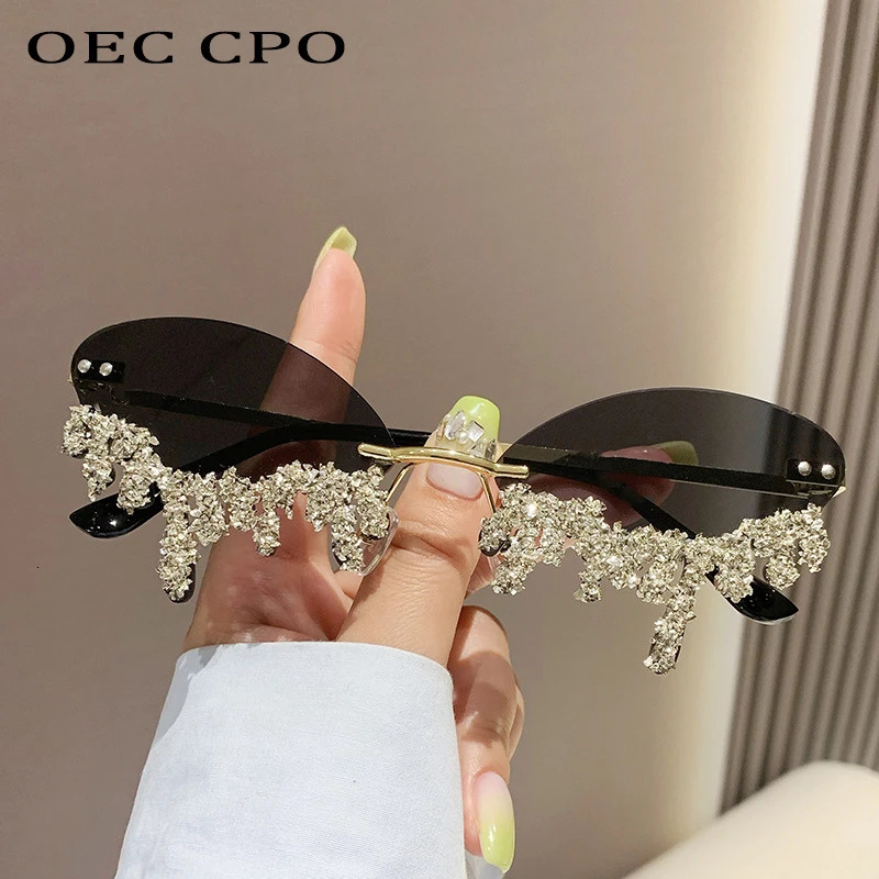 Diamond Rimless Sunglasse Rhinestone Sun Glasses Ladies Sexy Tear Shape Punk Party Eyewear gafas de sol 250617