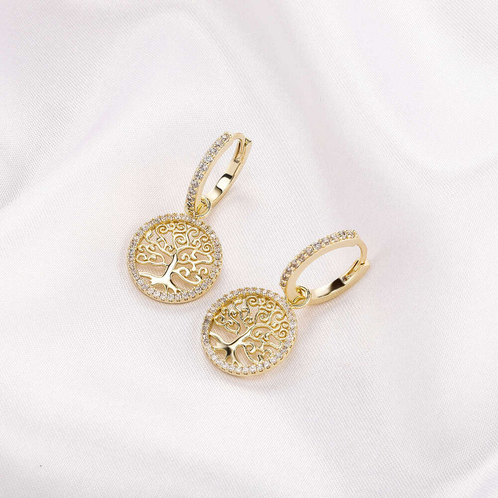 Trendy for Women Round Simple Hollow Creative Lucky Tree Drop Earrings Versatile Personality Gold Jewelry