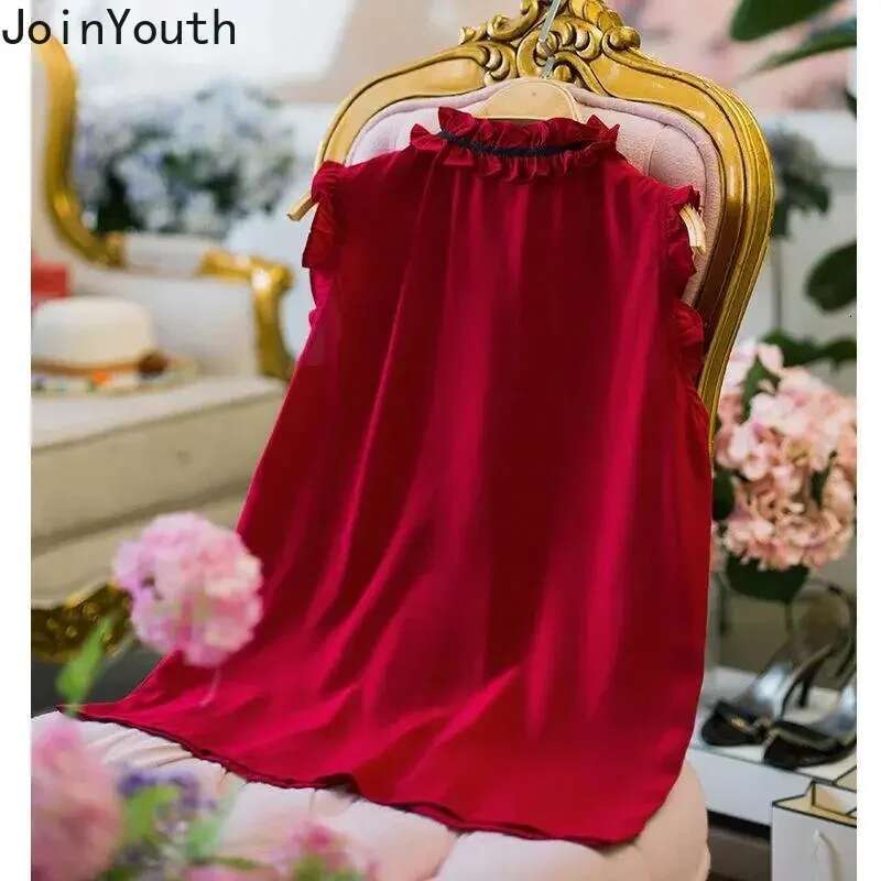 2025 Blusas Mujer De Moda Stand Neck Sleeveless Blouse Women Ruffles Sweet Tunic Tops Chic Vintage Summer Blouses Shirts 27m661