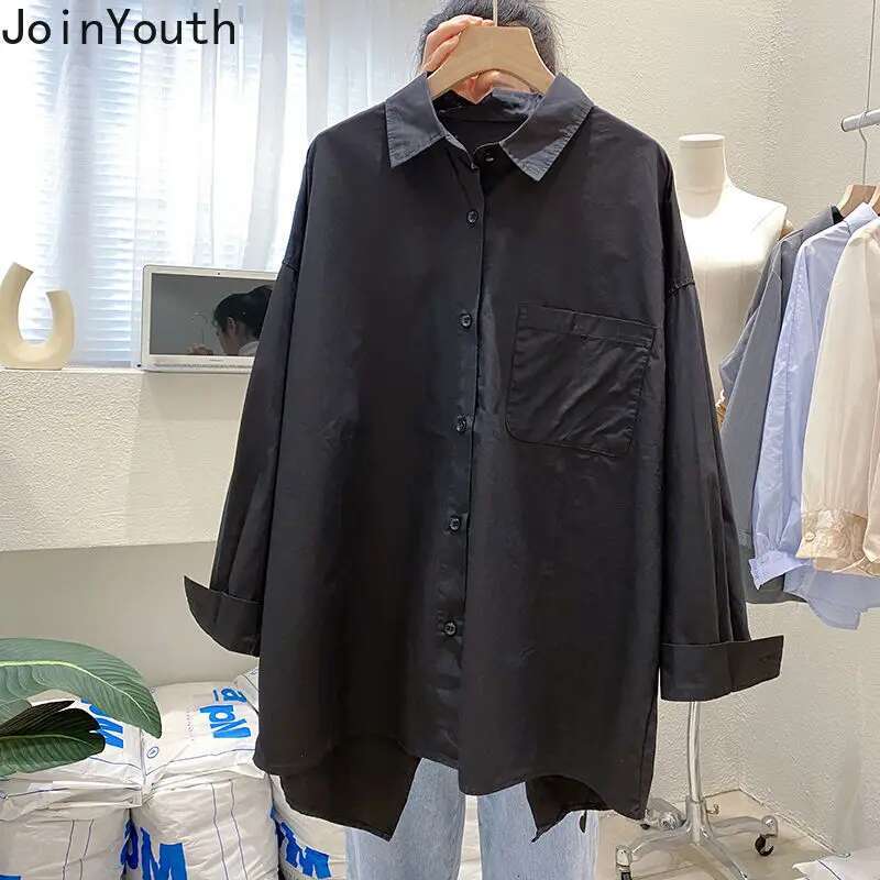 Oversized Blouses Women Long Sleeve Turndown Collar Vintage Shirts Casual Split Fashion Korean Shirts 2025 Blusas Mujer De Moda