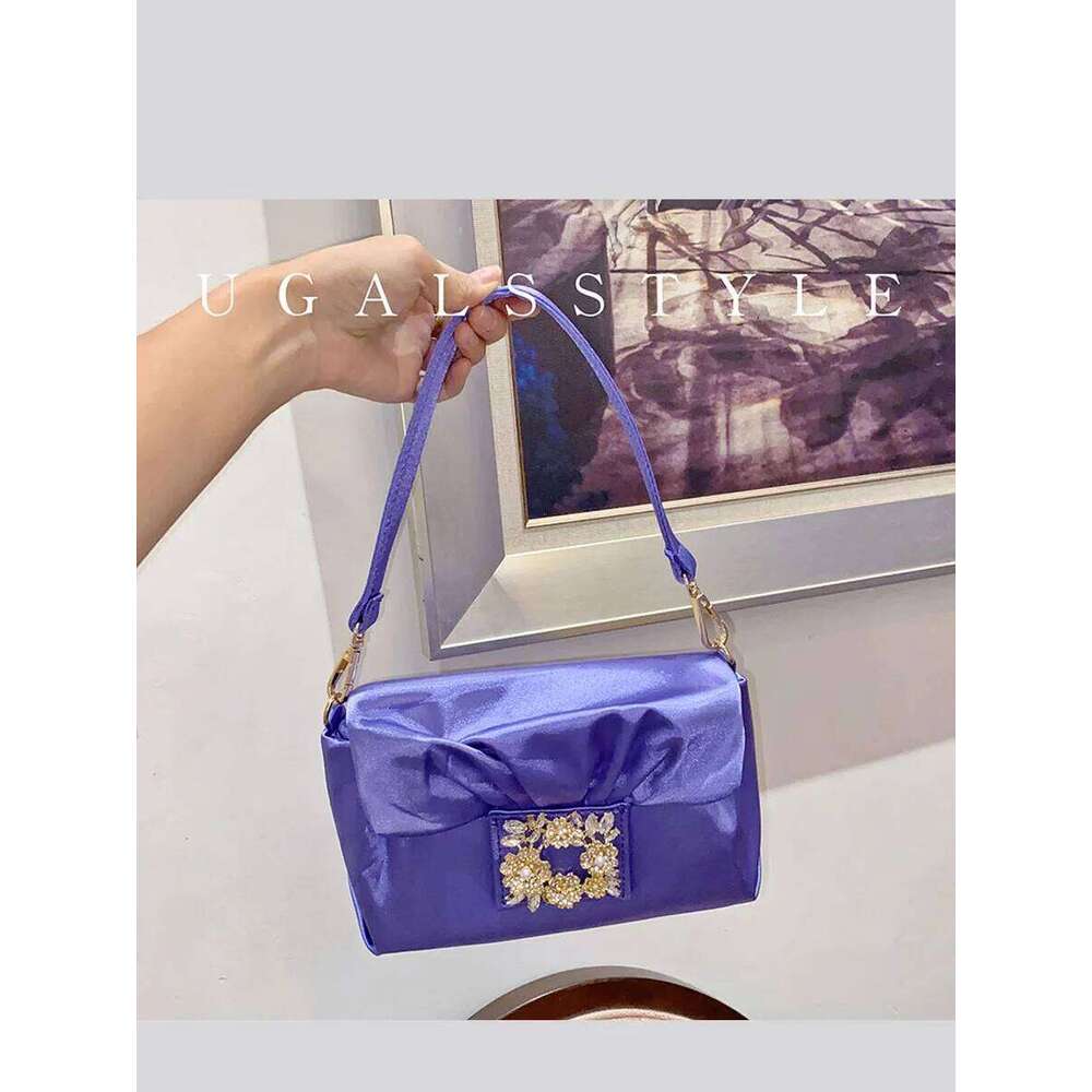 Designer Bag Satin Flower Women Handbag Crystal Shiny Rhinestone Evening Dinner Party Clutch Bling Purse Shoulder Bag