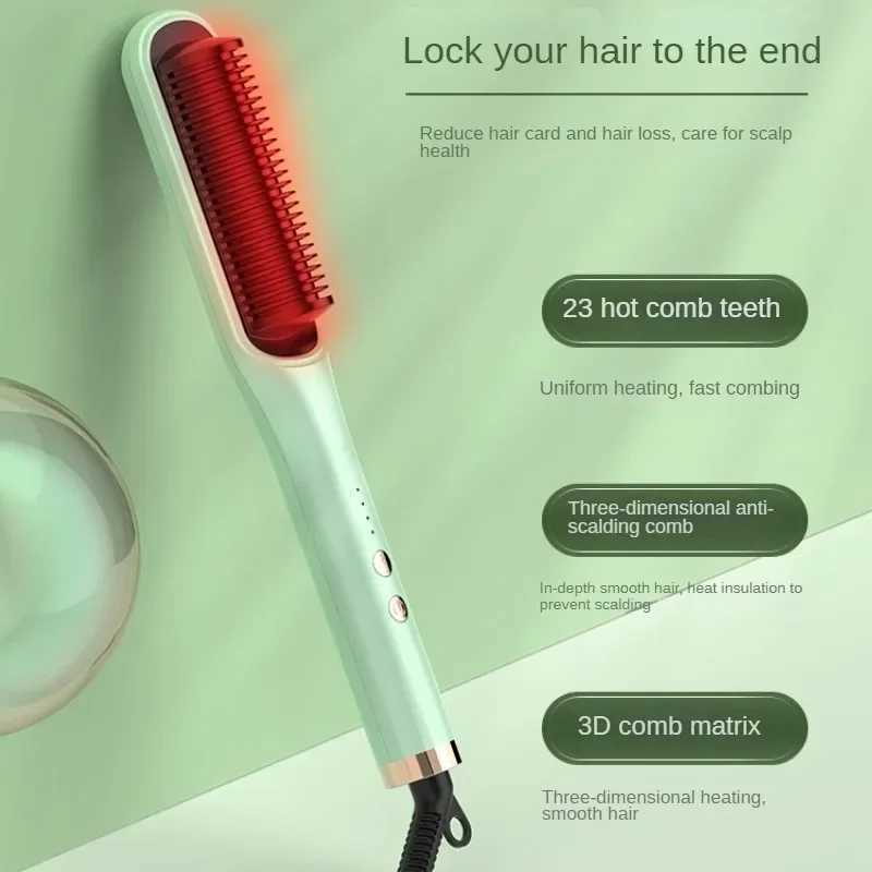 3 in 1 Electric Hot Heating Comb Hair Straightener Professional Mini Ceramic Brush Hair Straightener Brush Hair Styling ToolXJ250621