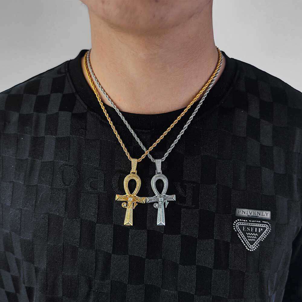 Hip Hop Eye of Horus Ankh Cross Pendant Micro Paved Zircon Personality Necklace Accessory 5e76