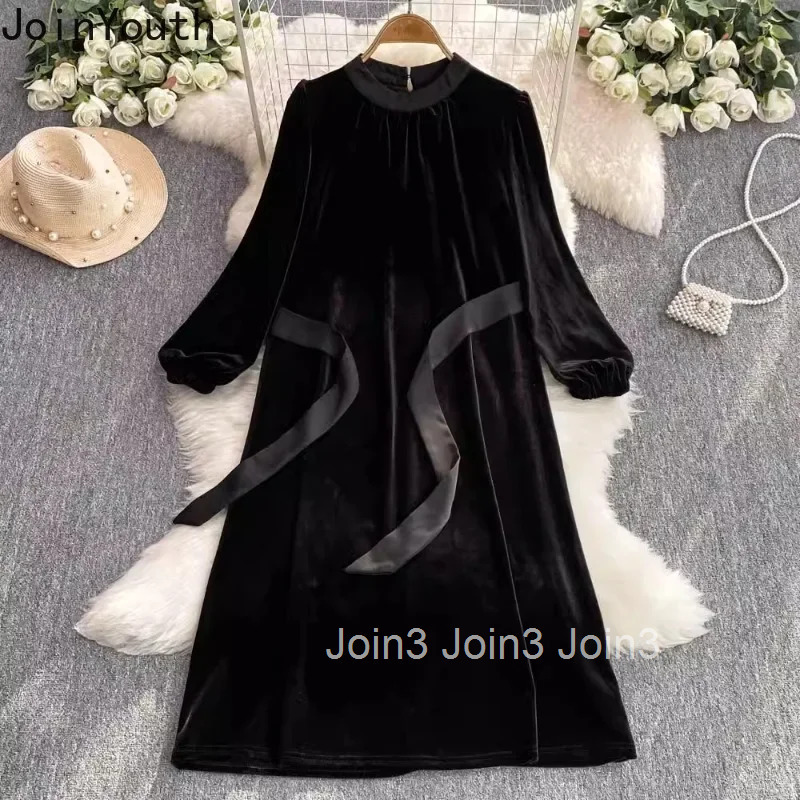 Oversized Dresses for Women Vintage Thicked Robe Femme Bandage Slim Waist Temperament Velvet Dress Chic 2025 Vestidos De Mujer