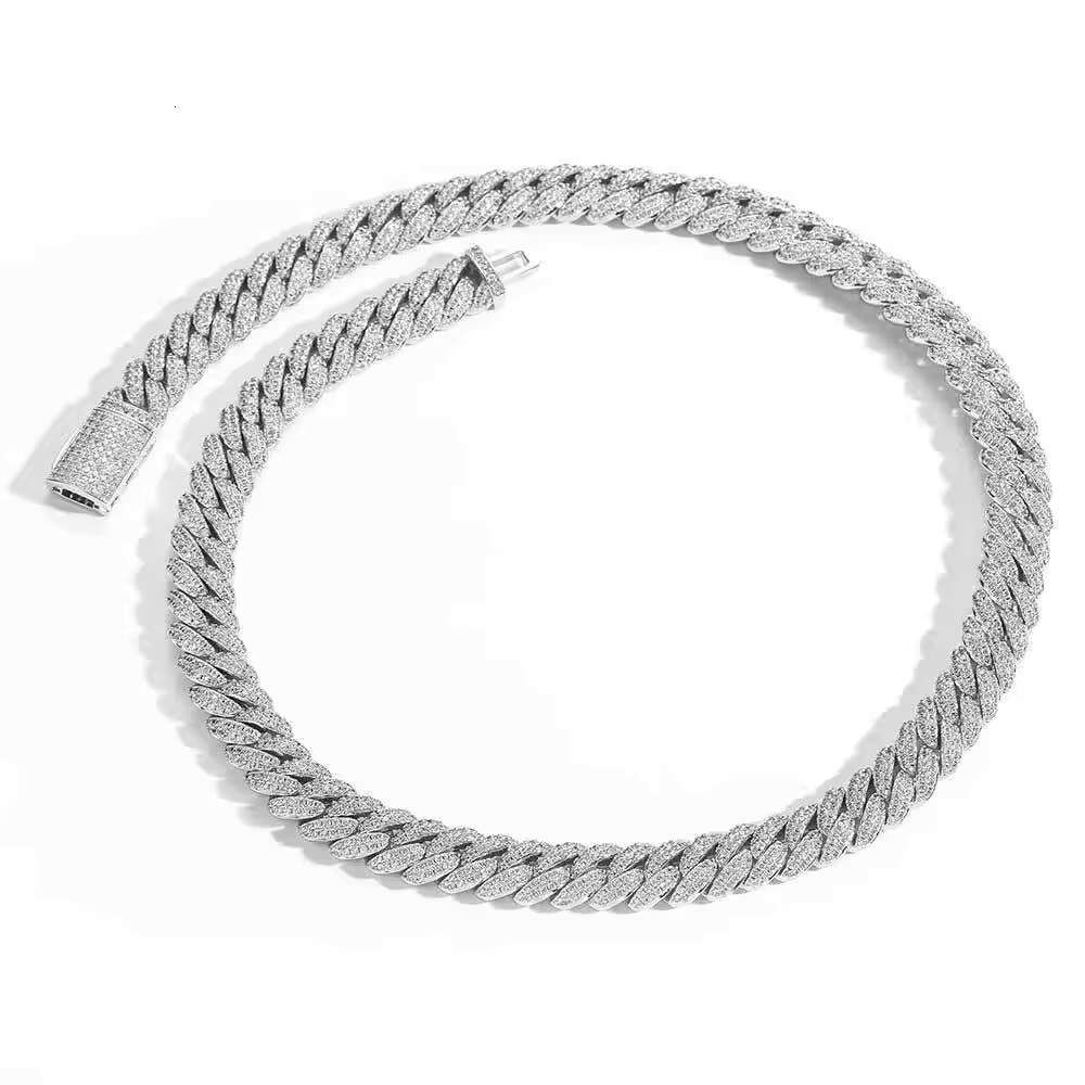 Hot Sale 10mm Double Row Moissanite Cuban Necklace Fine Chains for Men 925 Silver Brand Hip Hop Cuban Necklace for Men
