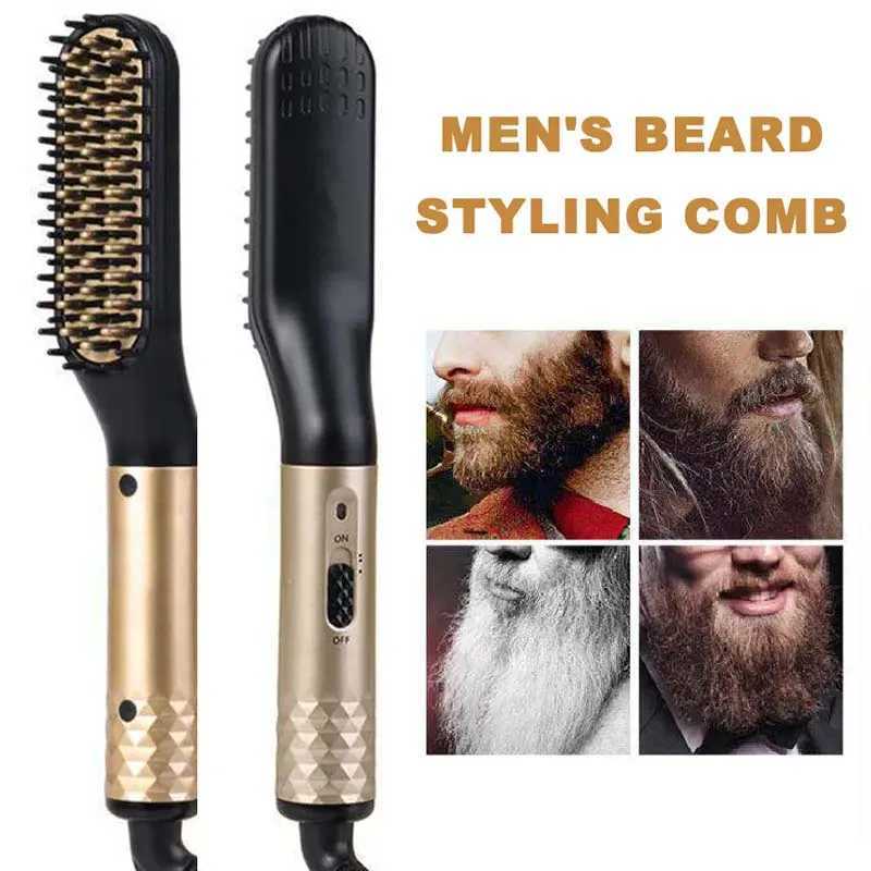 Small Portable Hair Straightener Brush Beard Straightener Electric Comb Ptc Fast Heating Beard Straightener Brush For MenXJ250621