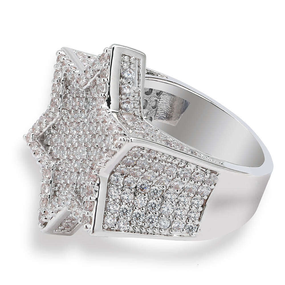 Jin Ao Jewelry Five-Pointed Star 3D New Upgraded White Copper Hip-Hop Trendy Brand Ring Accessory