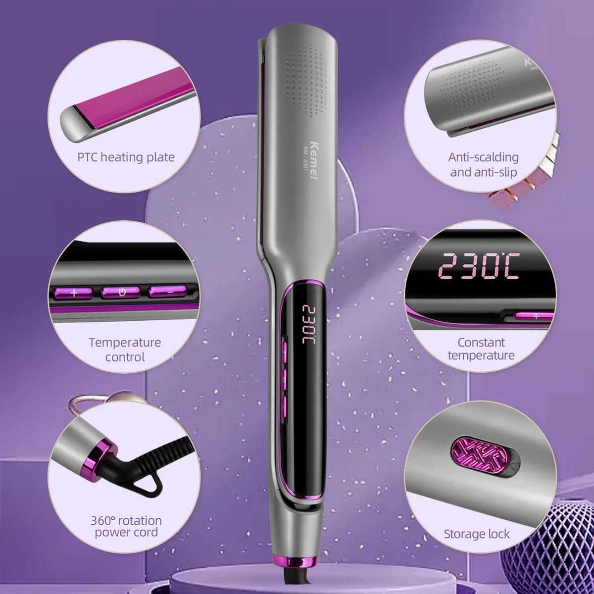 Kemei Professional Hair Straightener With LCD Ceramic Ionic Fast Heat-Up Hair Flat Iron Negative Ion Iron Styling Tools KM-2301XJ250621