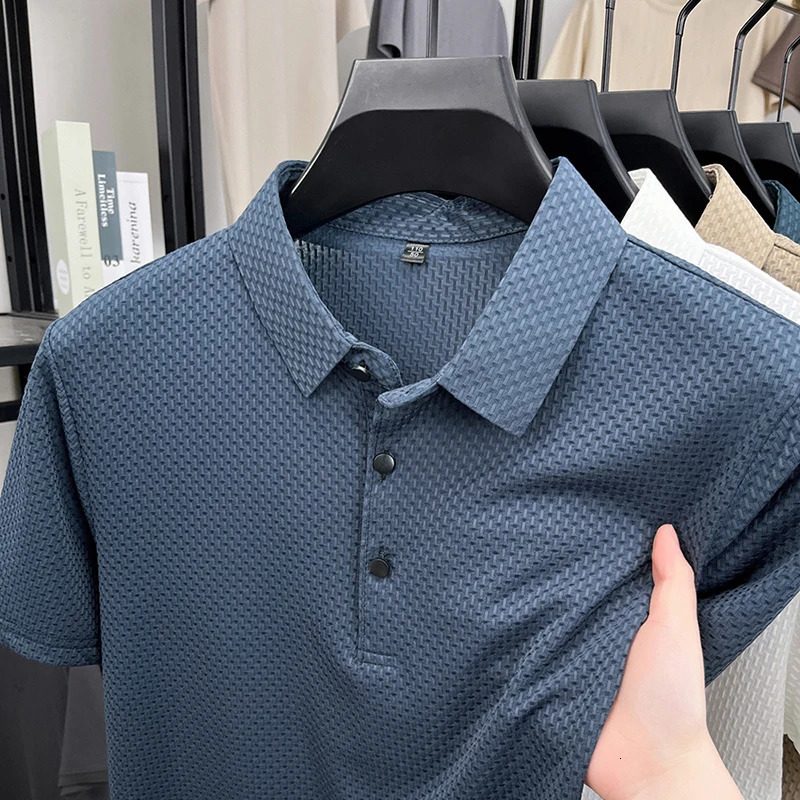 Personalized waffle short sleeve polo shirt summer high-end ice silk breathable and comfortable solid color lapel T-shirt 250618