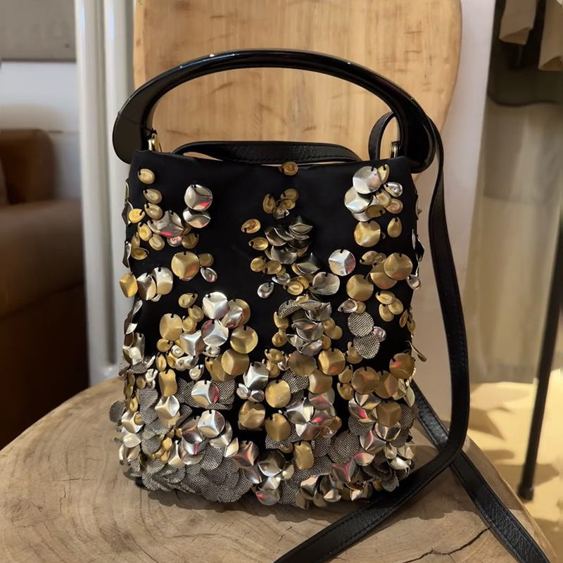 Free shipping designer bag 2025 New European and American Style High-end Fashion Exquisite Sequin Handbag Bucket Bag Handmade Shoulder Bag Crossbody B