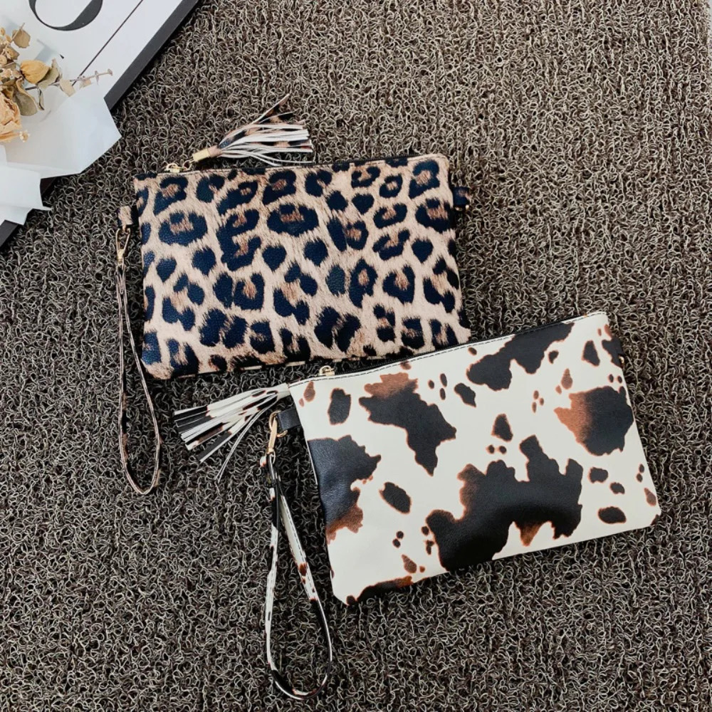 Large Capacity Women Handbag Leopard print Cow print Envelope Wristlet Bag PU Briefcase 250617