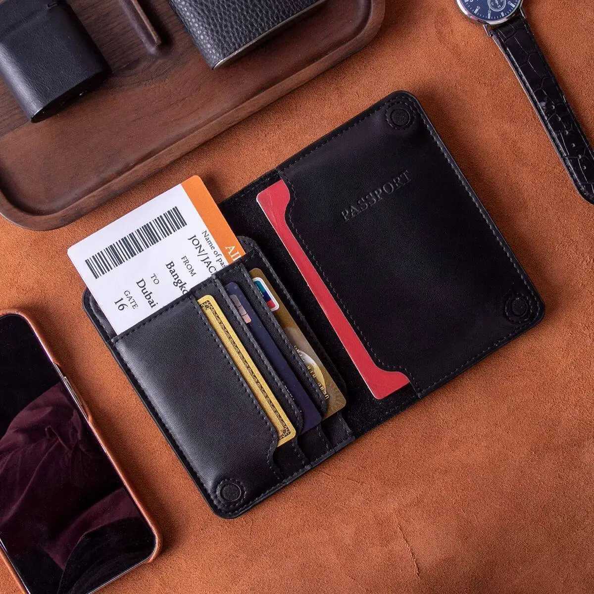 High Grade Real Leather Passport Cover Ticket Wallet Travel Document Storage Bag Multi Card Holder Thin Pass Port Pouch Cases Z250621
