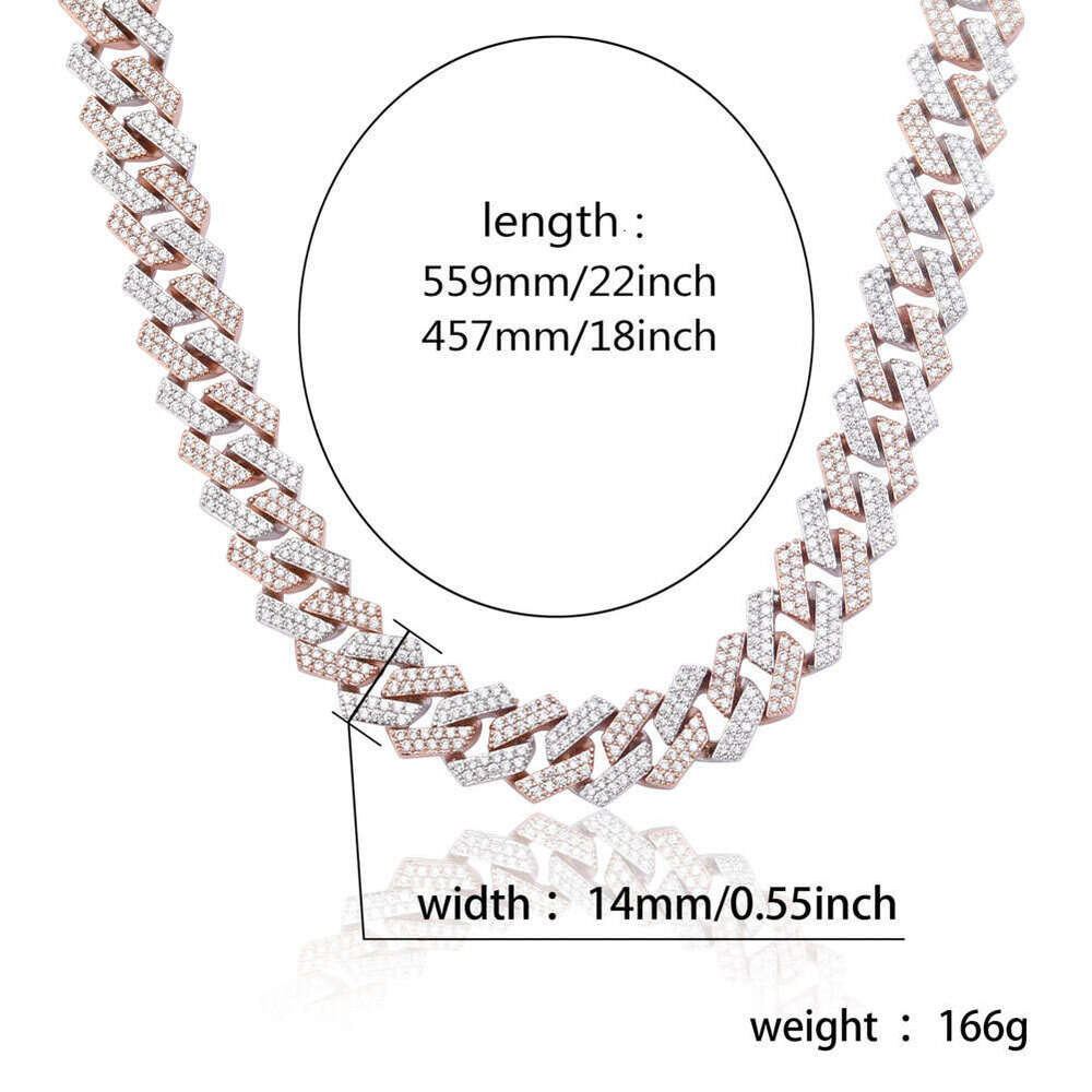 Jin Ao Hip-Hop Men's Necklace 14MM Dia-Shaped Cuban Chain Inlaid with Zircon Personality Trend Full Dia Bracelet Jewelry