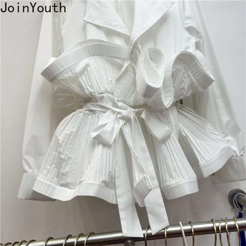 2025 Camise De Mujer Fashion Blouse Jackets Womens Clothing Bandage Slim Waist Shirts Folds Ruffles Blouses Temperament Tops