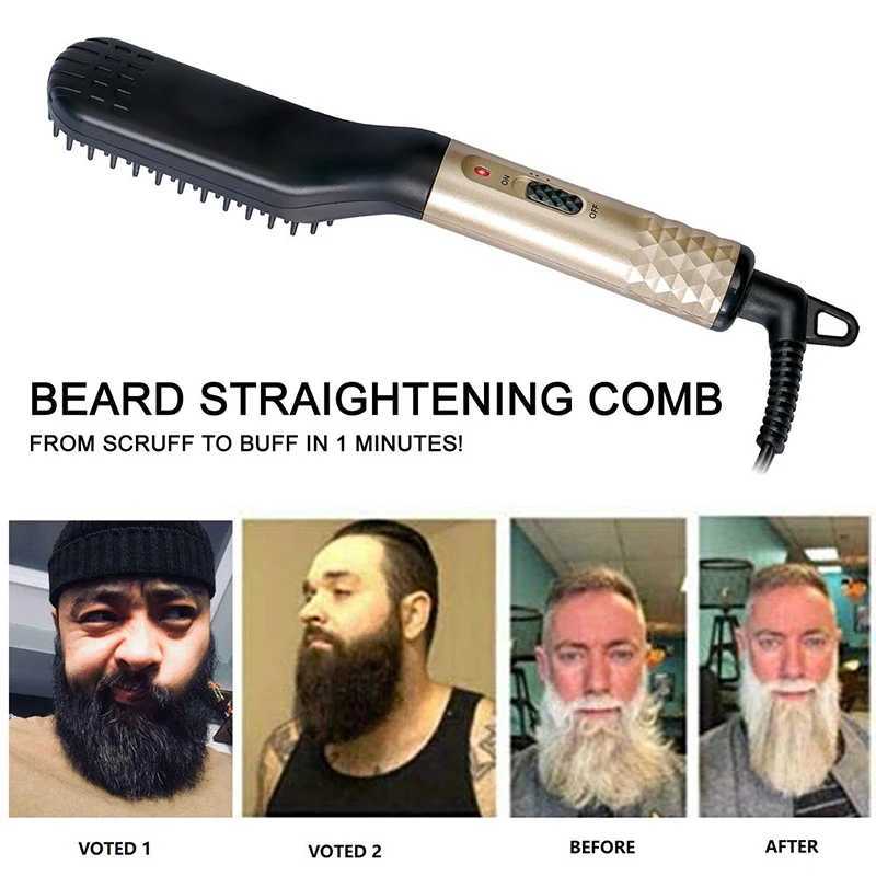 Small Portable Hair Straightener Brush Beard Straightener Electric Comb Ptc Fast Heating Beard Straightener Brush For MenXJ250621