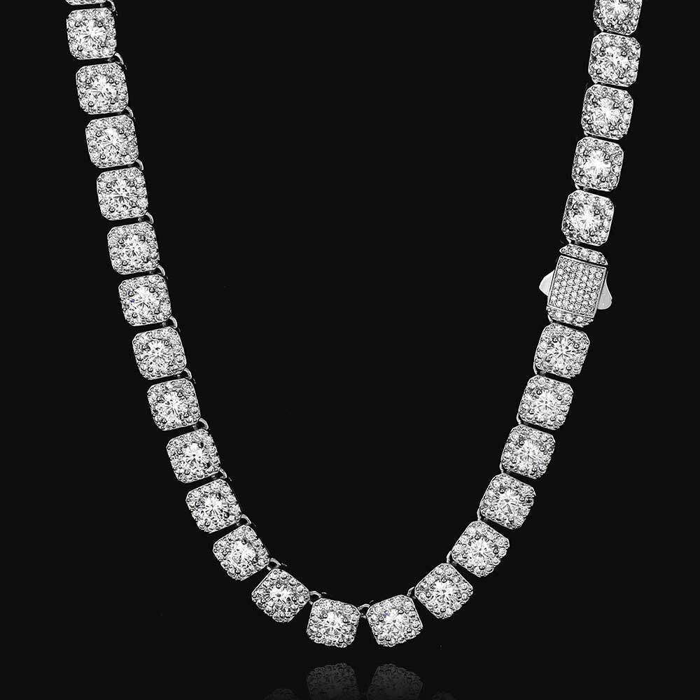 10mm Spring Clasp Square Ice Sugar Chain Zircon Trendy Brand Hip Hop Men's Necklace bc41