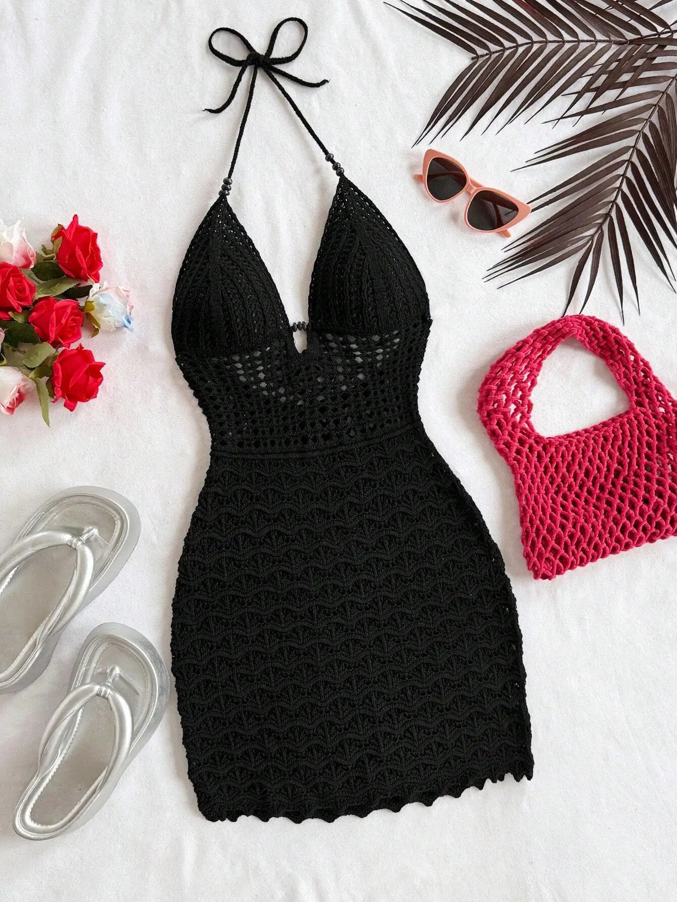 Soleia Summer Sexy VNeck HollowOut Wooden Beads Fitted Dress Vacation Spaghetti Strap Backless Ombre Knitted Suitable 250616