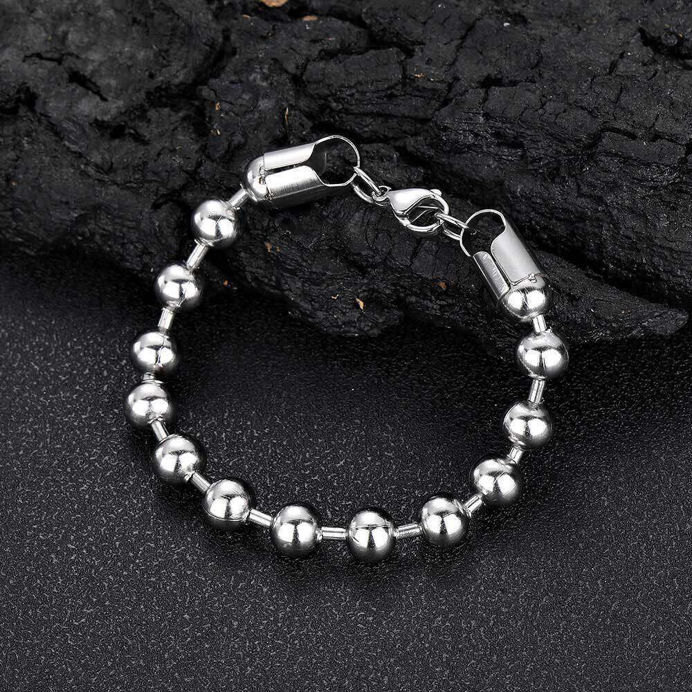 8mm Glass Round Bead Chain Stainless Titanium Steel Jewelry Gold Men's Bracelet Accessories 5c98