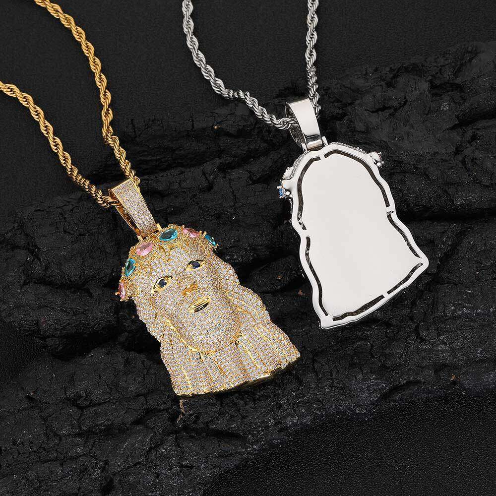 Hip Hop Avatar Trendy Brand Personality Exaggerated Copper Inlaid Zircon Men's Pendant Necklace 81b6