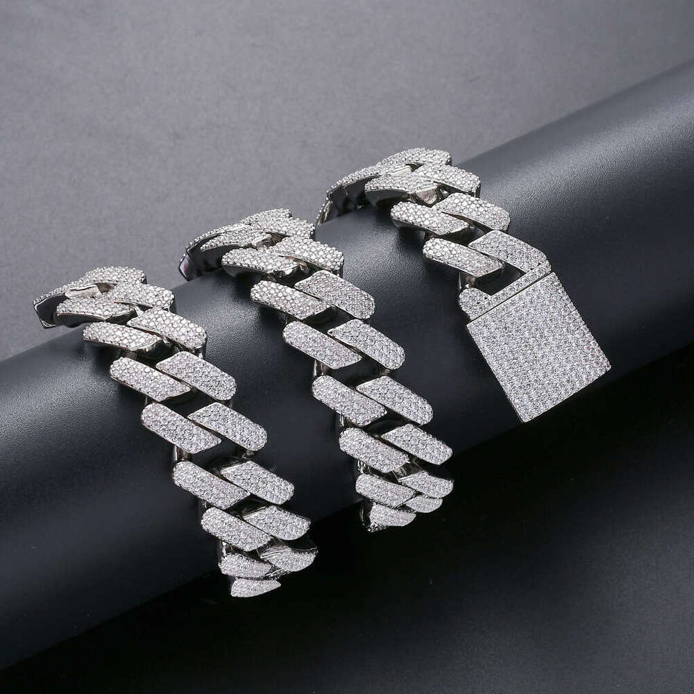 20MM Box Clasp Miami Heavy Craft Bar Cuban Chain Full Zircon Hip Hop Men's Necklace 05f9