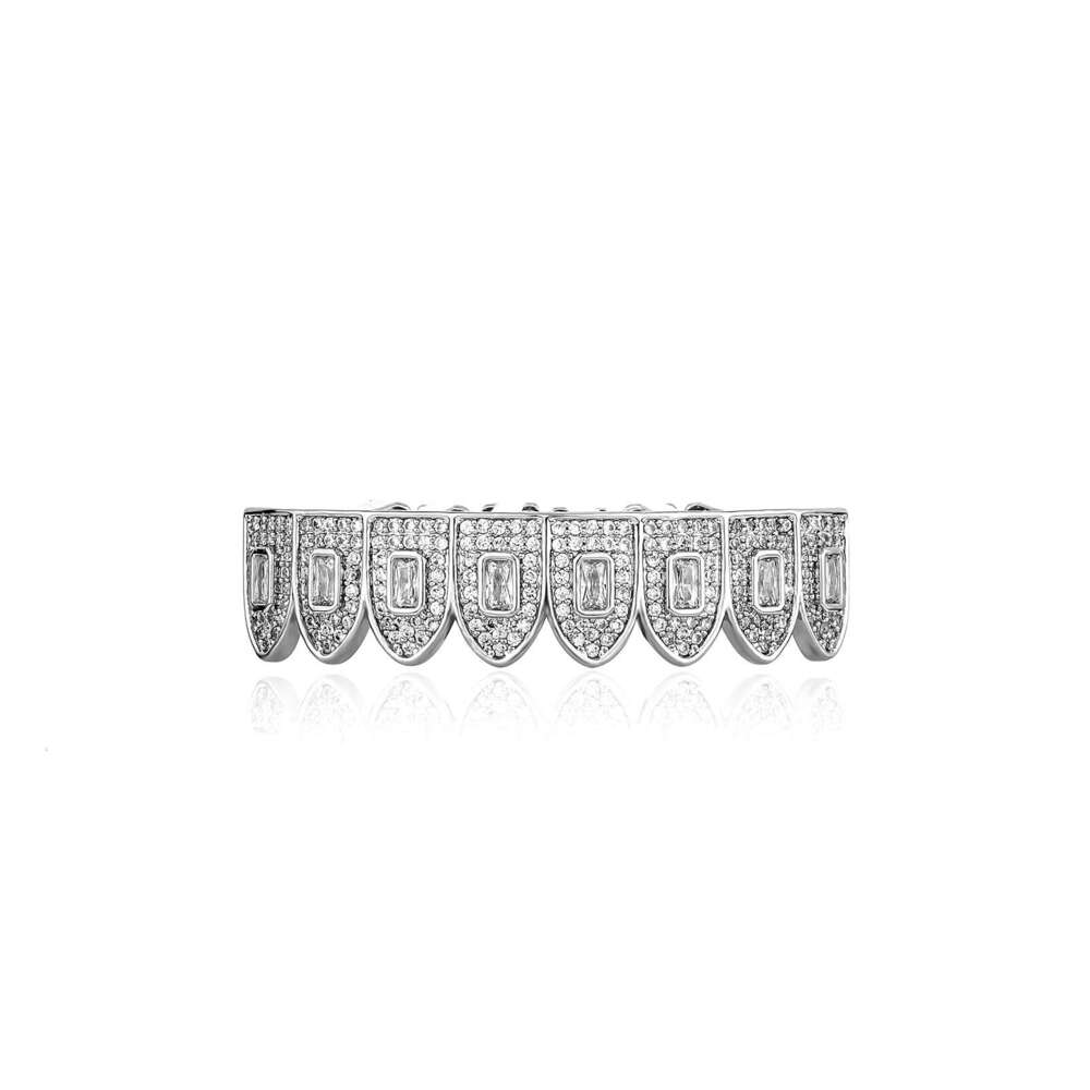 High-Quality Full Hip-Hop Set Real Plated Large Square Zircon Personality Gold Teeth Rap Accessories