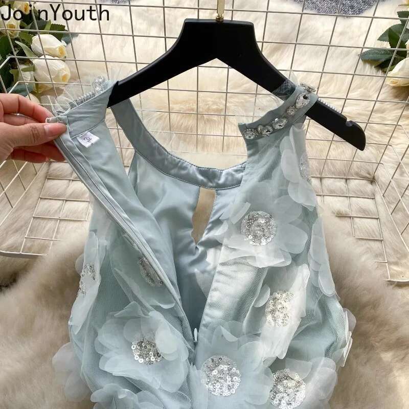 Fashion Secy Womens Dress Chic Diamond Slim Waist Robe Femme 2025 Vestidos De Mujer 3D Floral Sleeveless Summer Mini Dresses