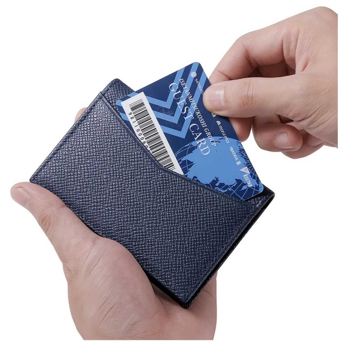 Casual Thin Cowhide Genuine Leather Mens Card Holder Minimalist RFID Blocking Bifold Small Wallet Z250621