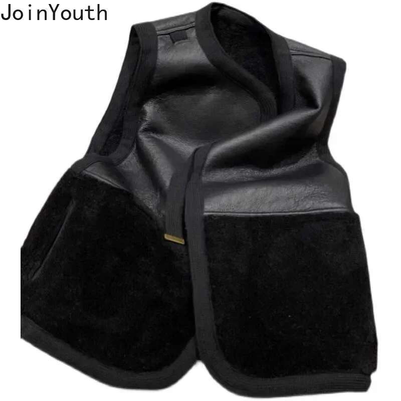 2025 Ropa Mujer Thicked Vest for Women Patchwork PU Black Tanks Jackets Fashion Casual Waistcoat Korean Tops Y2k Clothes 27L170
