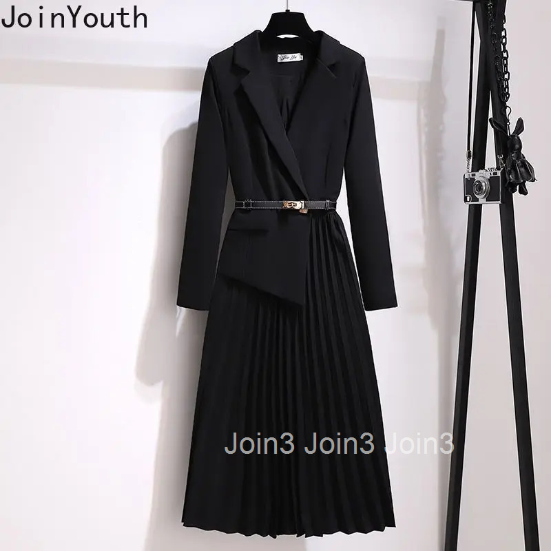 Spring Autumn Womens Dresses 2025 New Fashion Suit Collar Robe Femme Fake Two-Piece Elegant Lady Office Long Dress Vestidos
