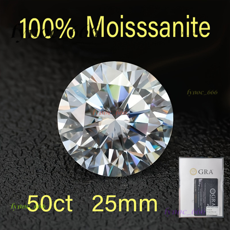Moissanite Full Size Round Shape Hearts and Arrows Cut 25MM 50CT VVS1 D Color