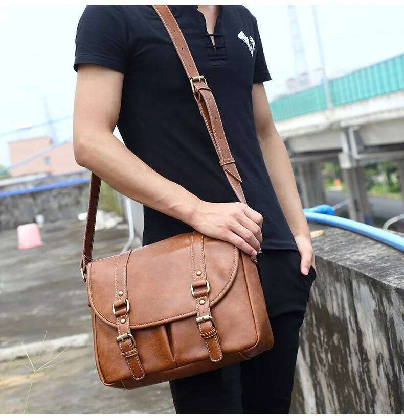Korean Style Shoulder Retro Crossbody Bag Leather Male Sling Men Messenger Bags