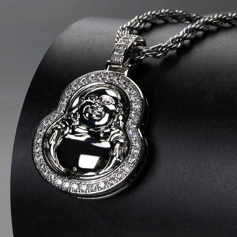 Maitreya Buddha Pendant Micro Paved Full Zircon Men's Trendy Hip Hop Jewelry
