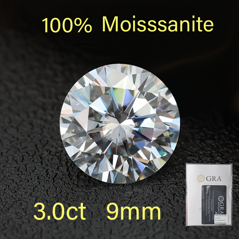 Moissanite Full Size Round Shape Hearts and Arrows Cut 25MM 50CT VVS1 D Color