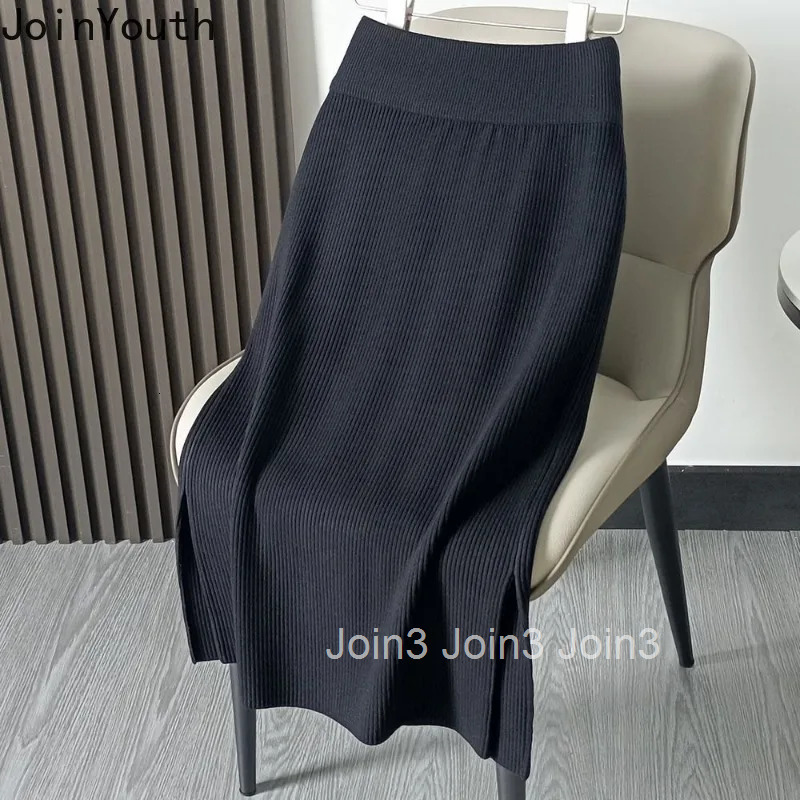 2025 Faldas Mujer De Moda Knitting Skirts for Women Oversized Jupe Vintage Tunic Saia Temperament Split Skirt Womens Clothes